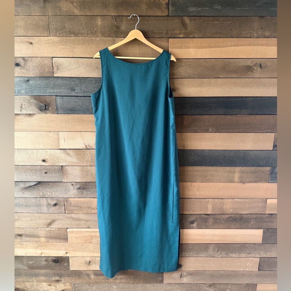 Vintage Kathie Lee Collection Teal Checkered Sleeveless Midi Dress Minimal 90s - Picture 5 of 9